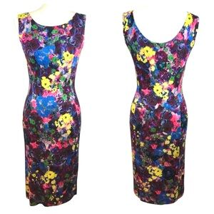 Erdem Impressionist Neon Floral Sleeveless Stretch Jersey Sheath Dress